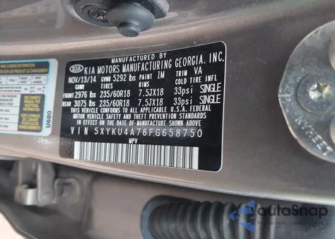 2015 Kia Sorento Ex V6 z USA, uszkodzony, nr VIN 5XYKU4A76FG658750